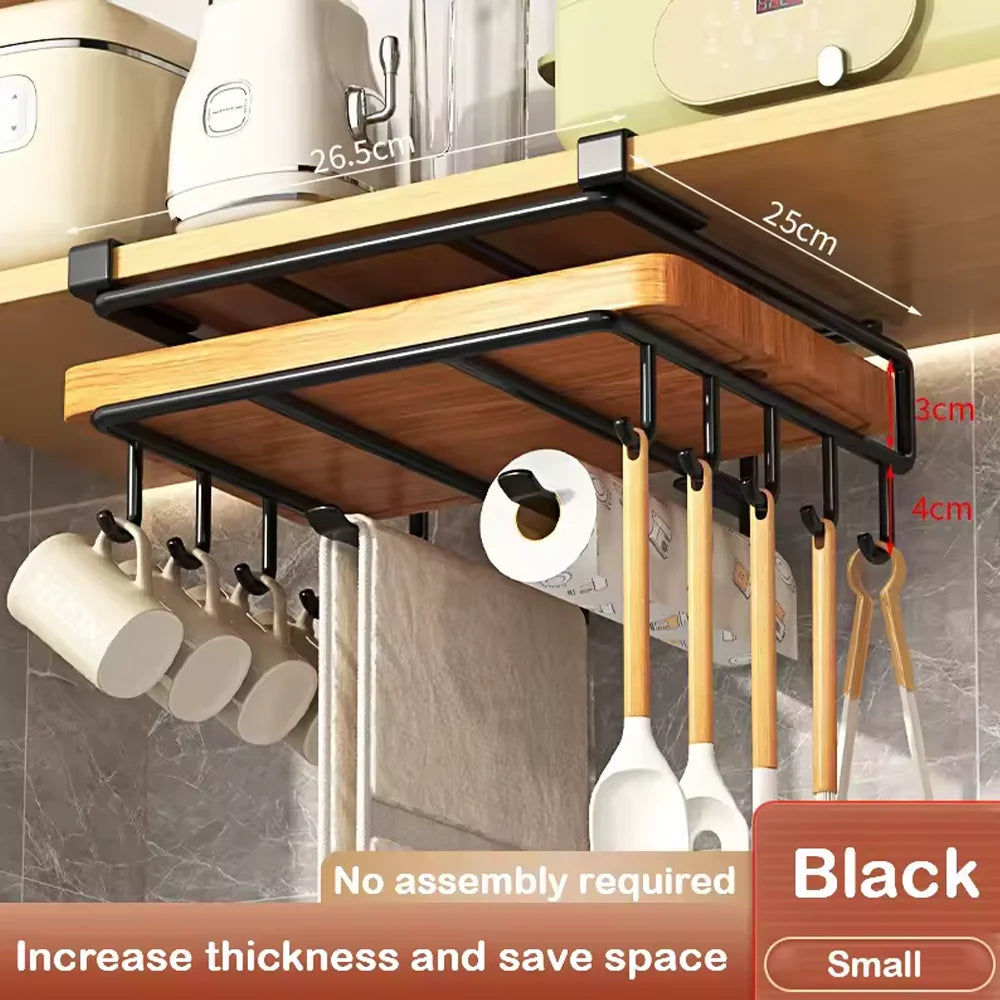 Under-Cabinet Kitchen Hanging Organizer Rack with Hooks