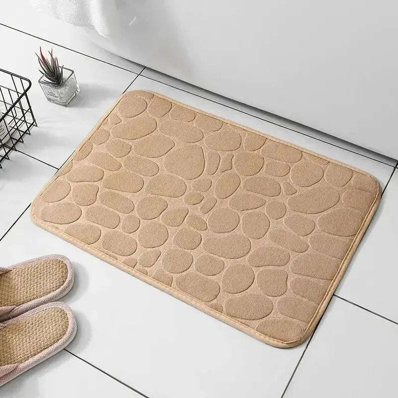 Embossed Microfiber Carpet — Non-Slip Bath & Living Room Mat | Pebble Design, Soft & Comfortable
