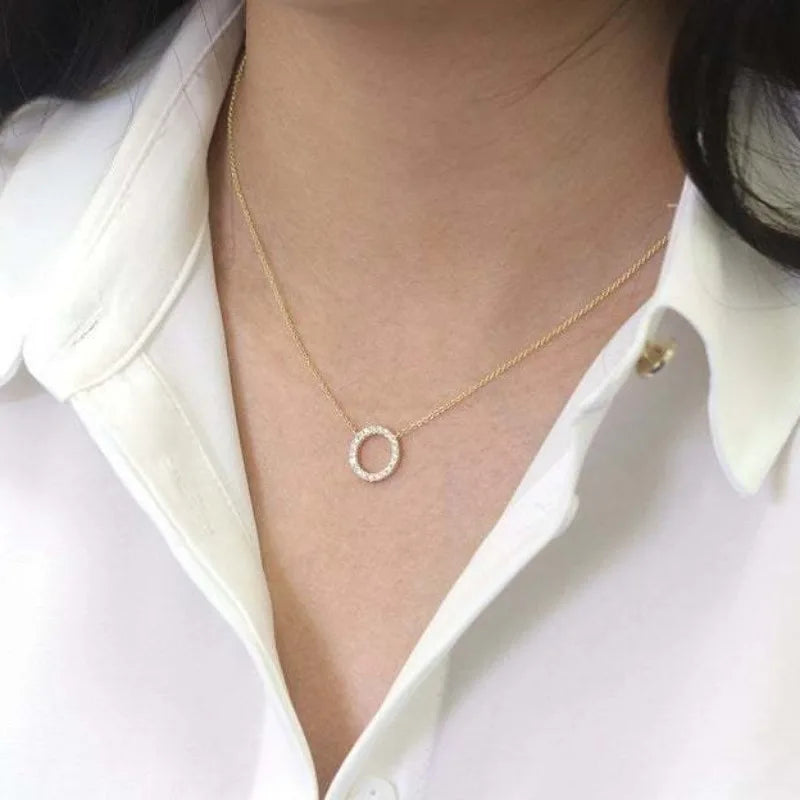 Minimalist Crystal Circle Pendant Necklace — Gold Color Chain
