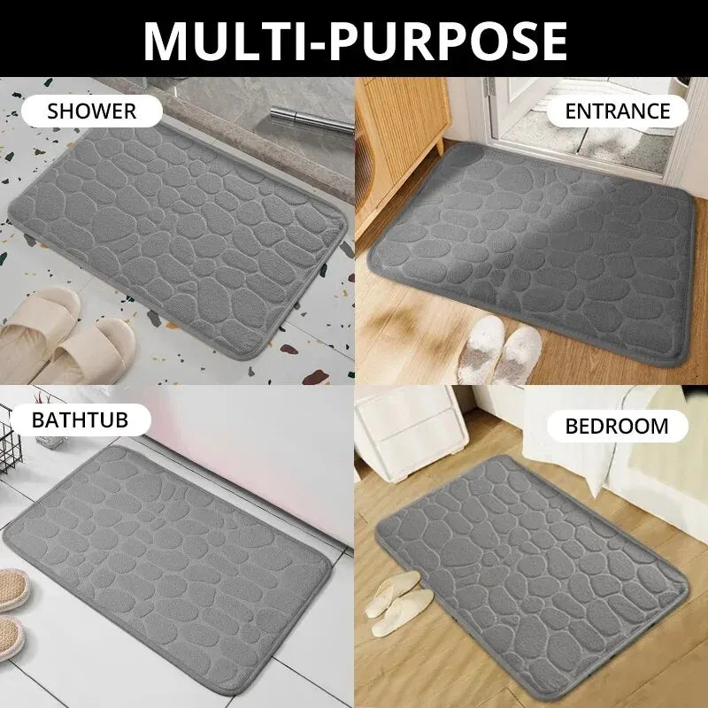 Embossed Microfiber Carpet — Non-Slip Bath & Living Room Mat | Pebble Design, Soft & Comfortable