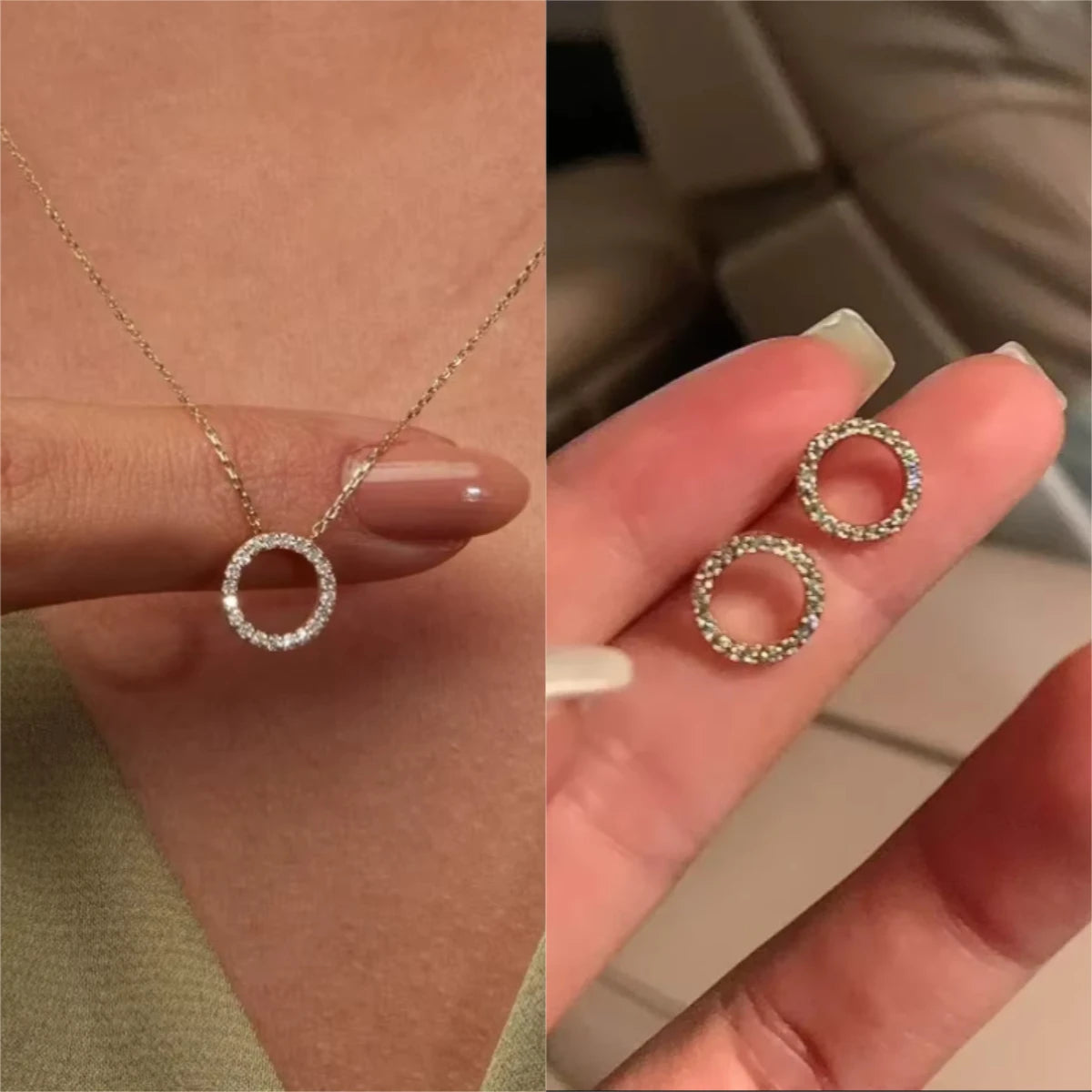 Minimalist Crystal Circle Pendant Necklace — Gold Color Chain
