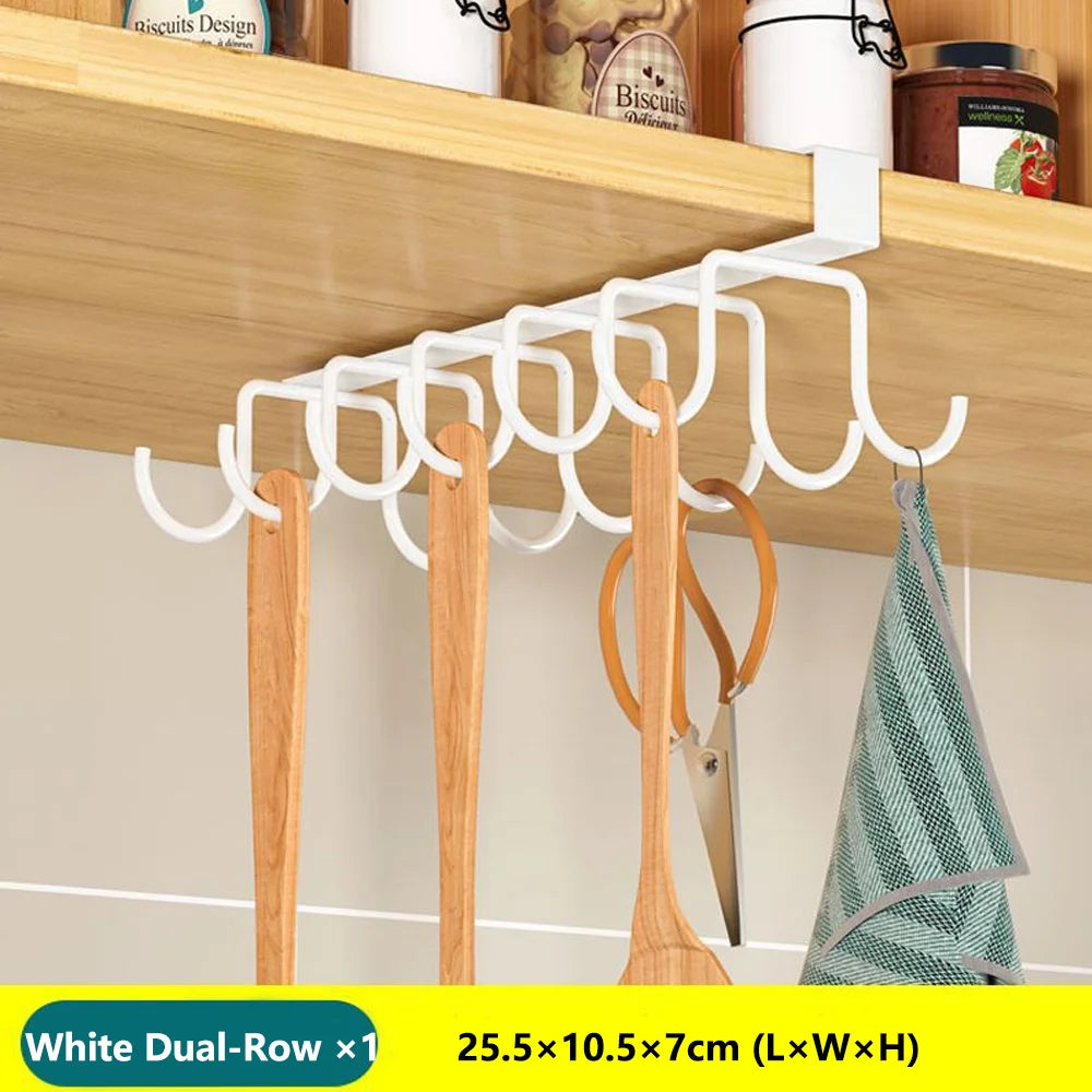 Under-Cabinet Kitchen Hanging Organizer Rack with Hooks