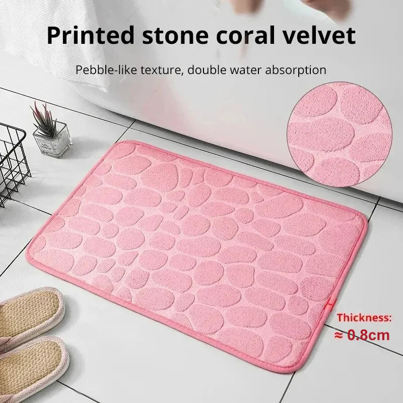 Embossed Microfiber Carpet — Non-Slip Bath & Living Room Mat | Pebble Design, Soft & Comfortable