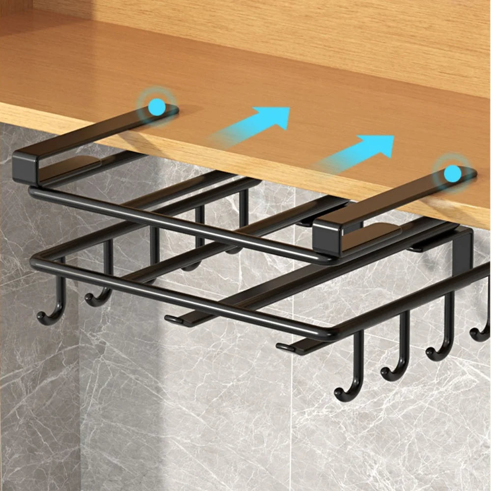 Under-Cabinet Kitchen Hanging Organizer Rack with Hooks