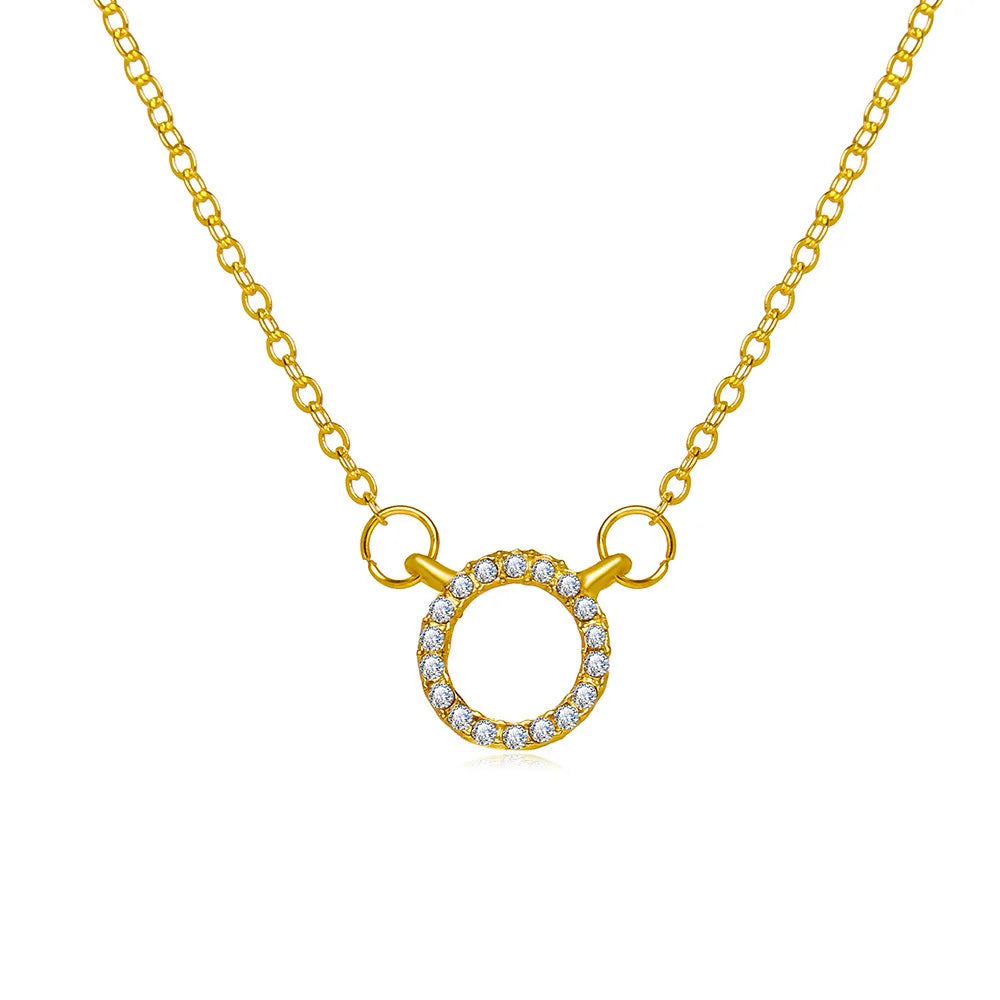 Minimalist Crystal Circle Pendant Necklace — Gold Color Chain