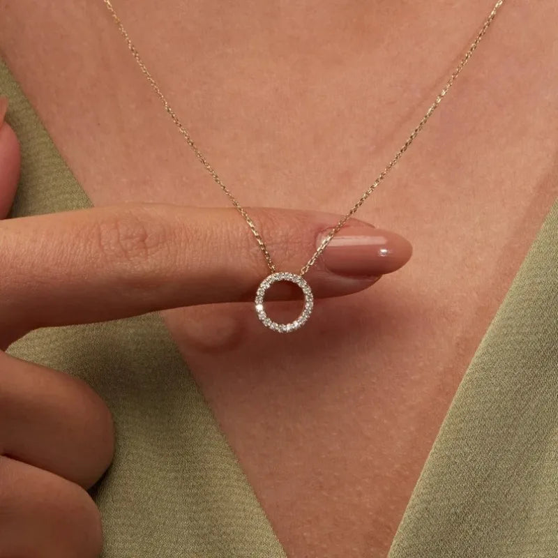 Minimalist Crystal Circle Pendant Necklace — Gold Color Chain