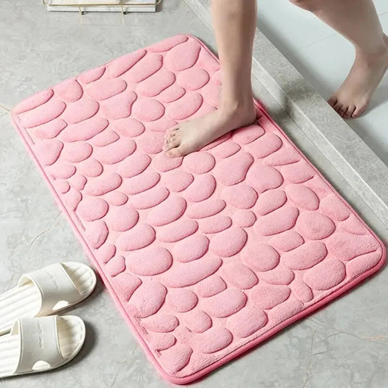 Embossed Microfiber Carpet — Non-Slip Bath & Living Room Mat | Pebble Design, Soft & Comfortable