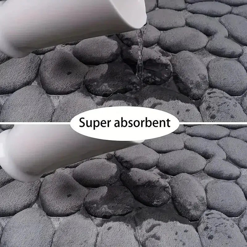 Embossed Microfiber Carpet — Non-Slip Bath & Living Room Mat | Pebble Design, Soft & Comfortable