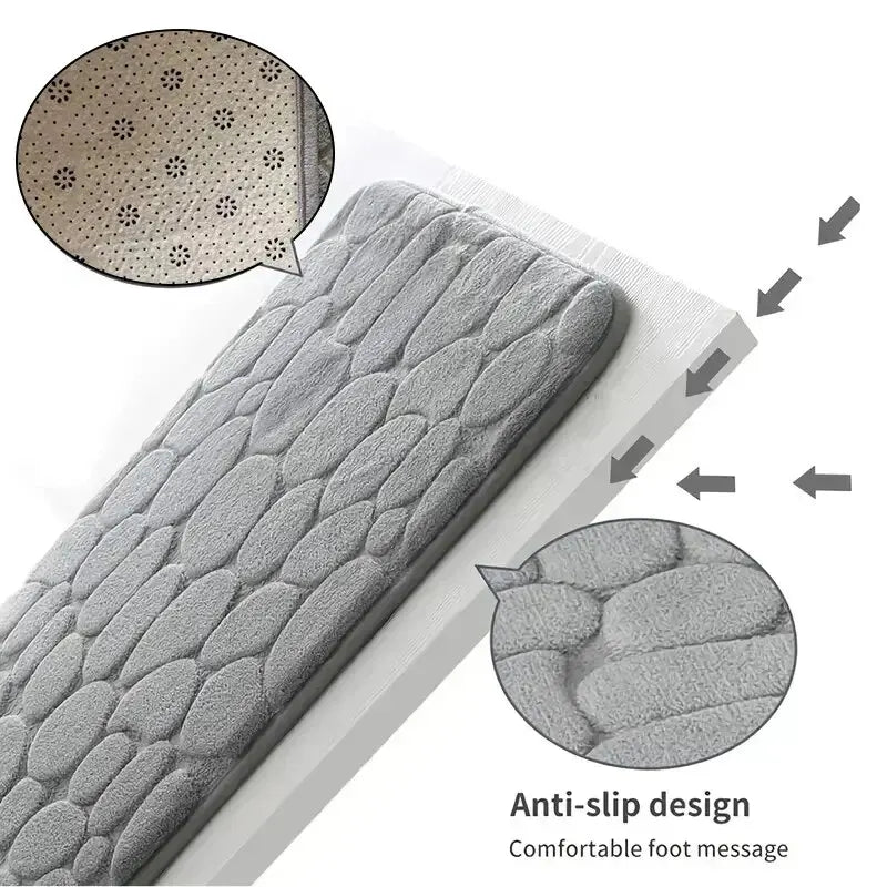 Embossed Microfiber Carpet — Non-Slip Bath & Living Room Mat | Pebble Design, Soft & Comfortable