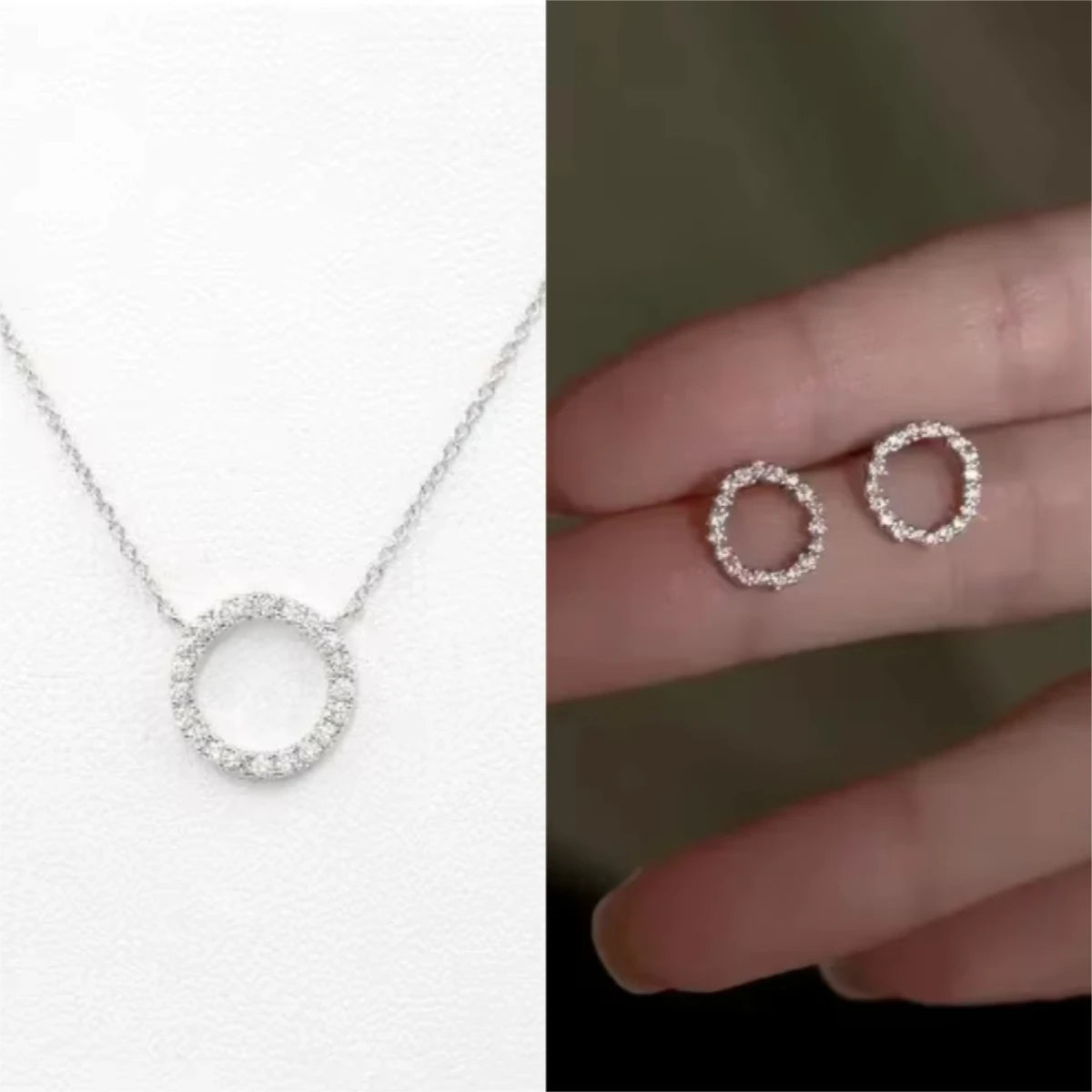 Minimalist Crystal Circle Pendant Necklace — Gold Color Chain